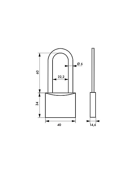 Cadenas à clé, extérieur, alu, 40mm, anse 1/2 haute acier nickelé, 2 clés - SP