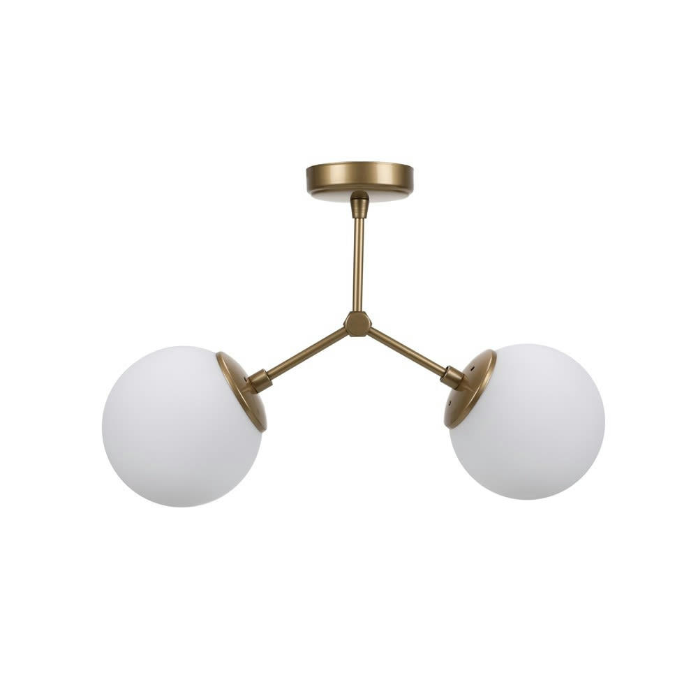MULEN - Plafonnier 2 lumières doré avec sphères en verre opale