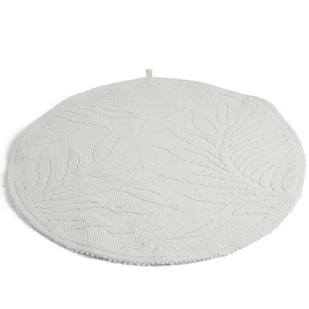 Tapis de bain motif feuilles rond Ø70cm coton beige