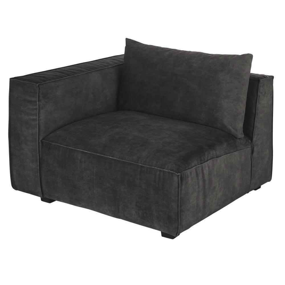 Barack - Accoudoir gauche pour canapé modulable en velours marbré gris foncé