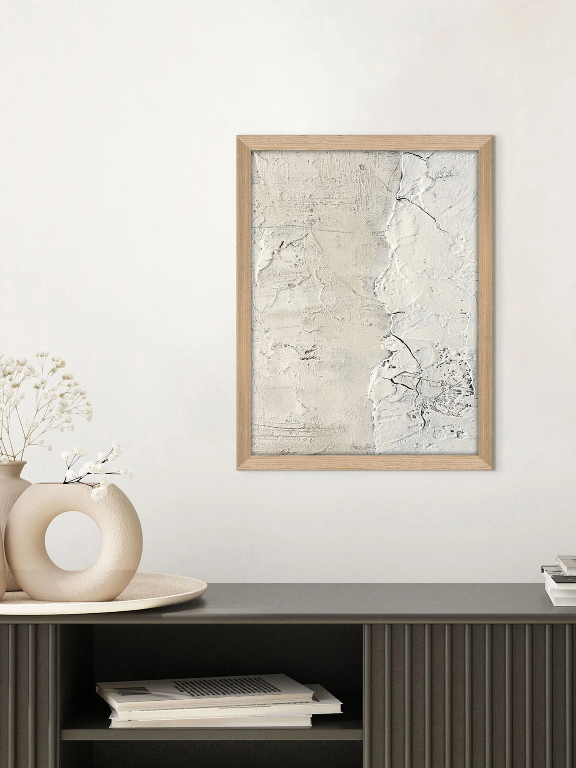 Handbemalter, gerahmter Leinwanddruck White Surface