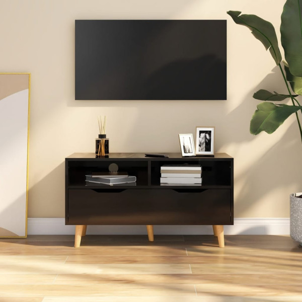 Szafka Pod Telewizor Stolik Półka Szafka RTV Czarny Połysk 90x40x48.5 cm