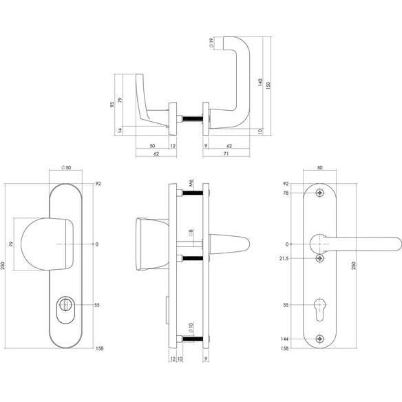 Schutzbeschlag, Kernziehschutz PZ 55 mm Griff/Drücker