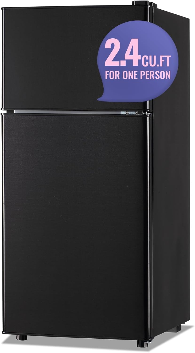 DEMULLER 2.4 Cu.Ft Small Refrigerator with Freezer Mini Fridge Removable Plastic Shelves Ideal for Apartment,Dormitory Black