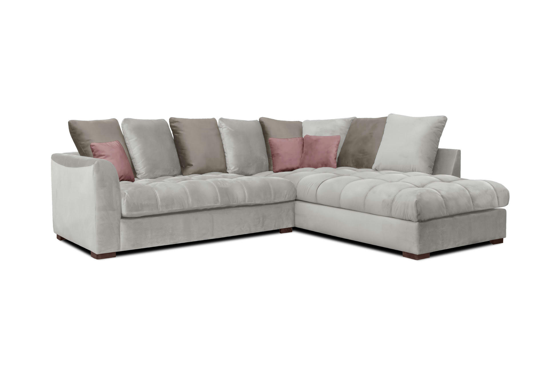 BARDI - Canapé d'angle droit 5 places tissu gris clair