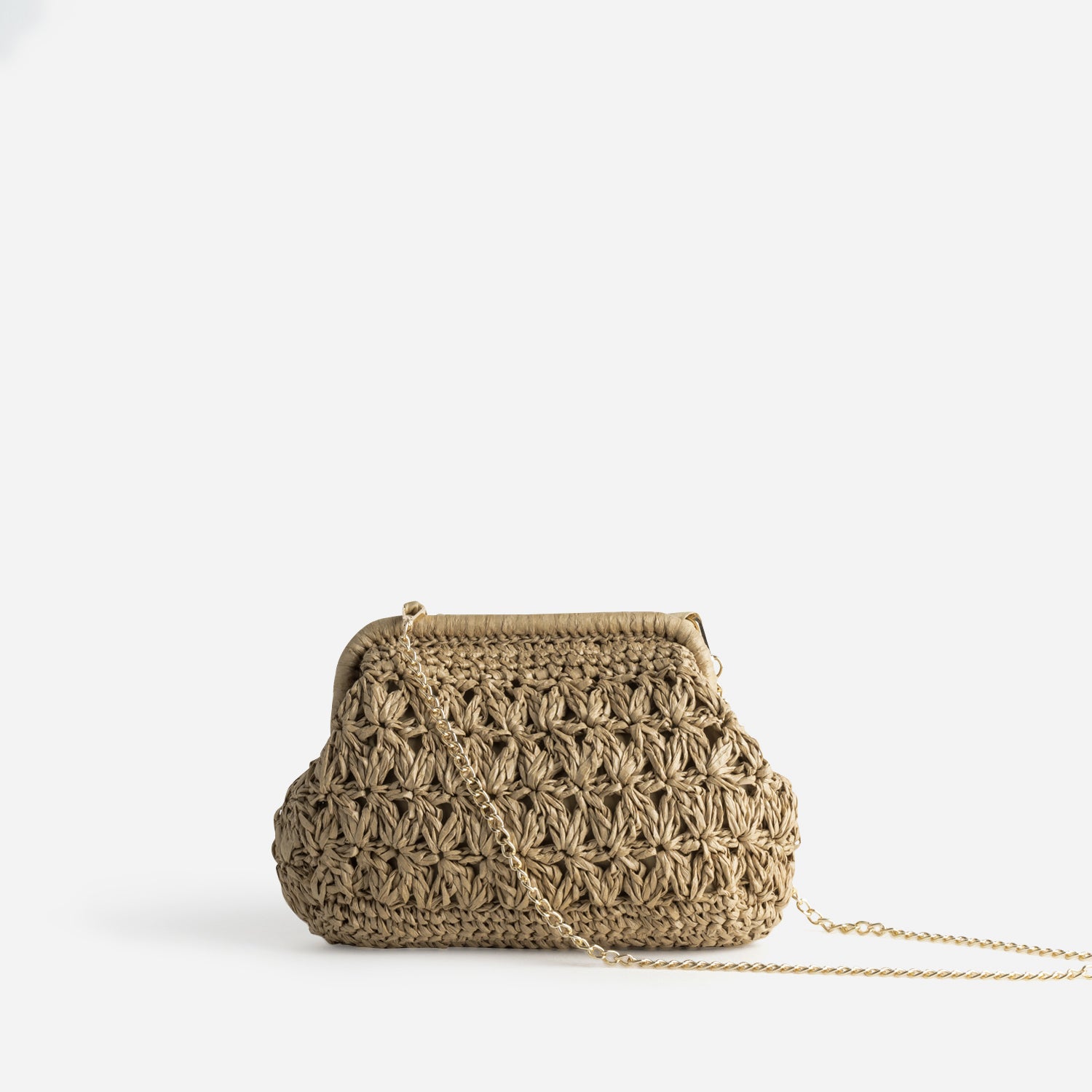 Pochette minaudière beige tressée