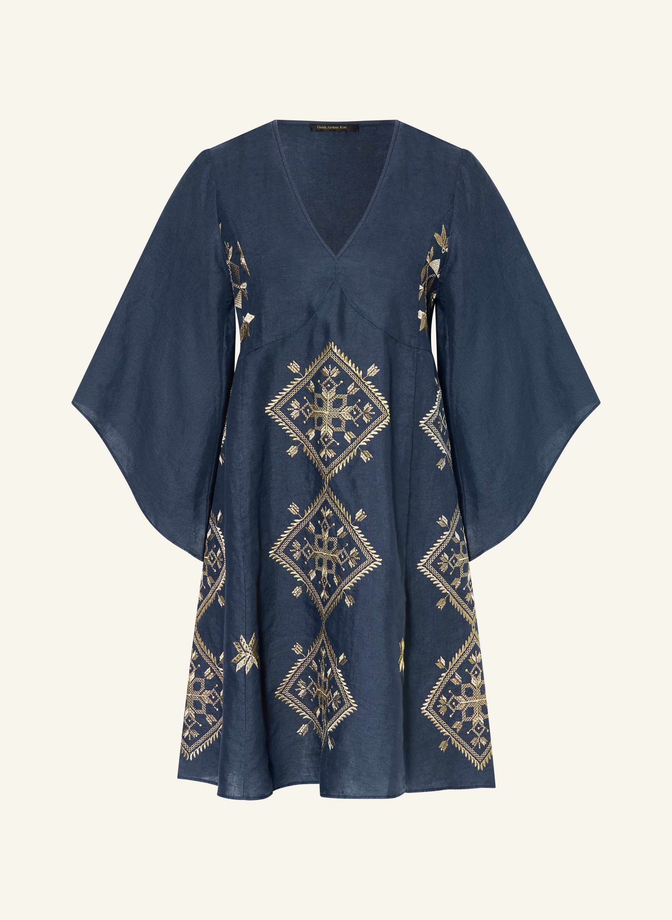 Greek Archaic Kori Strandkleid LEFKADA mit Glitzergarn und 3/4-Arm