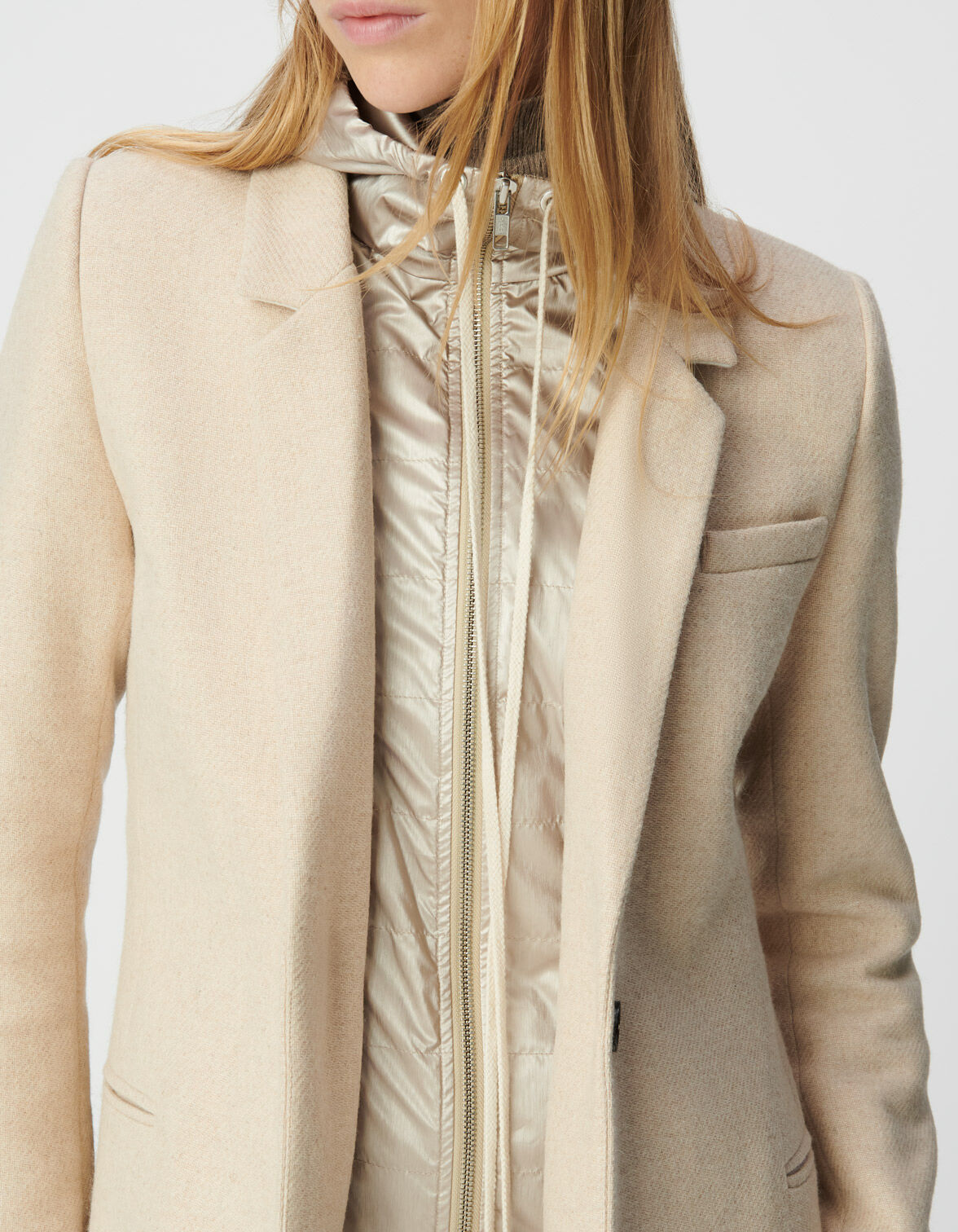 Manteau beige parementure capuche amovible Femme