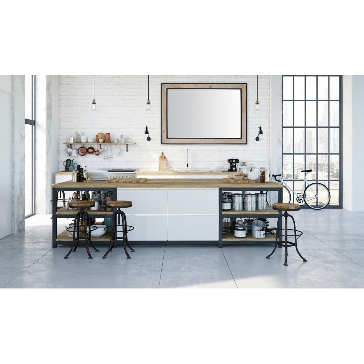 MIROIR EN BOIS ET MÉTAL - Miroir rectangle en bois et métal 73x103cm