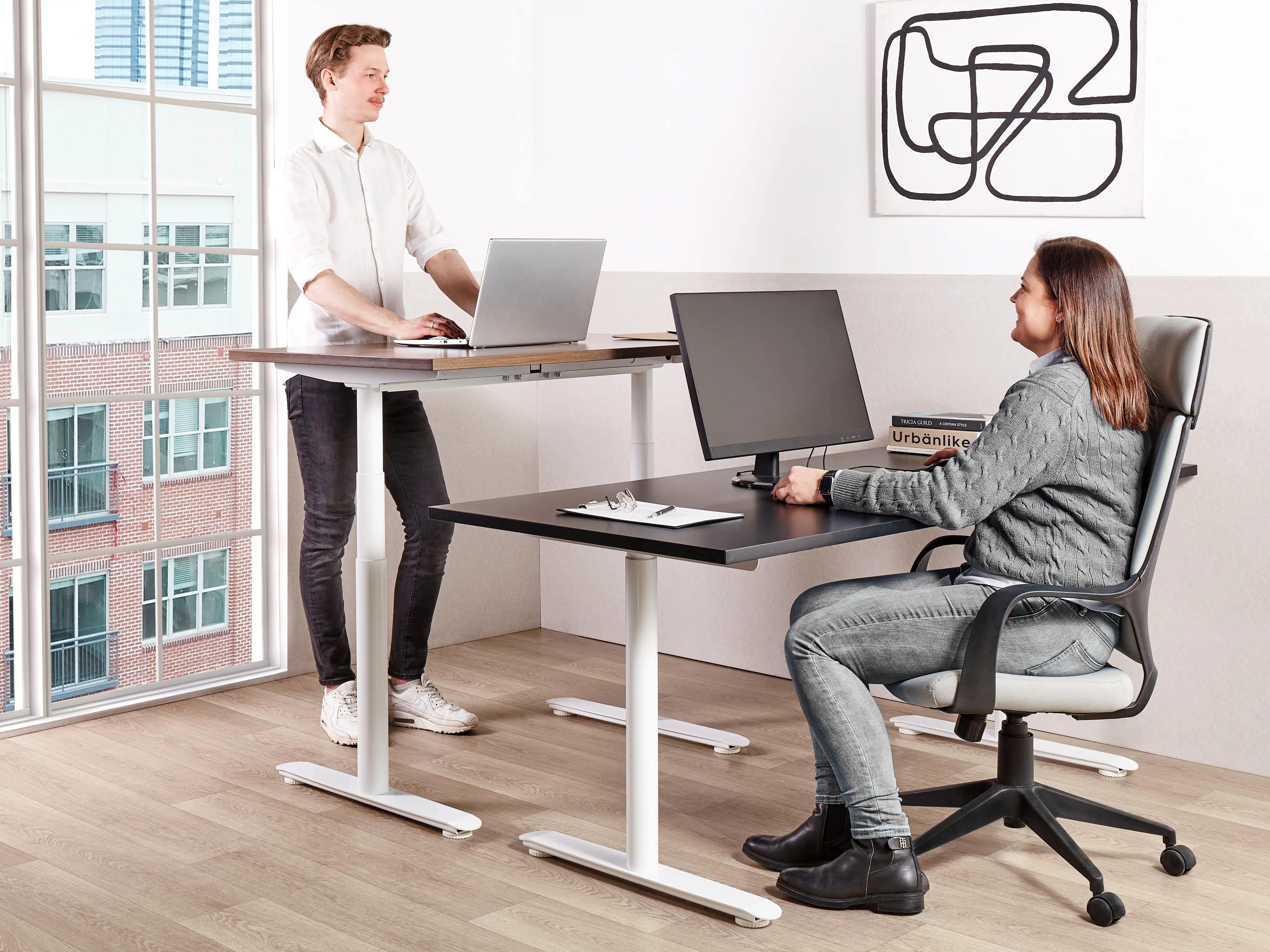 Electric Adjustable Standing Desk DESTINAS Black/ White 180 cm 80 cm