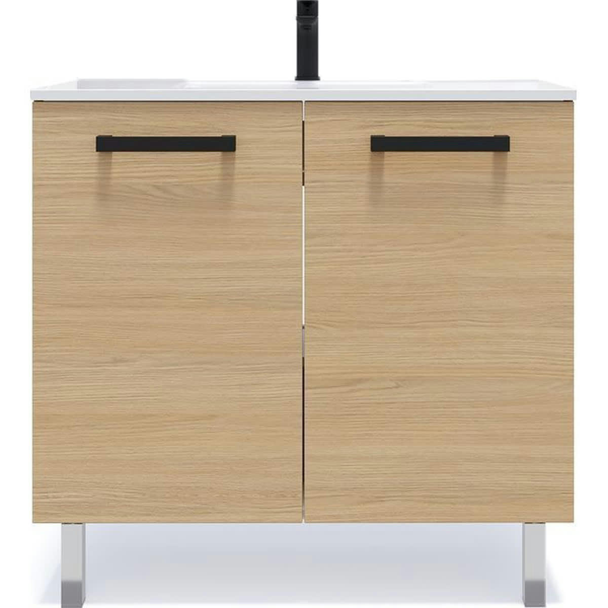 CHELSEA - Meuble salle de bain vasque intégrée 90cm 2 portes Chêne