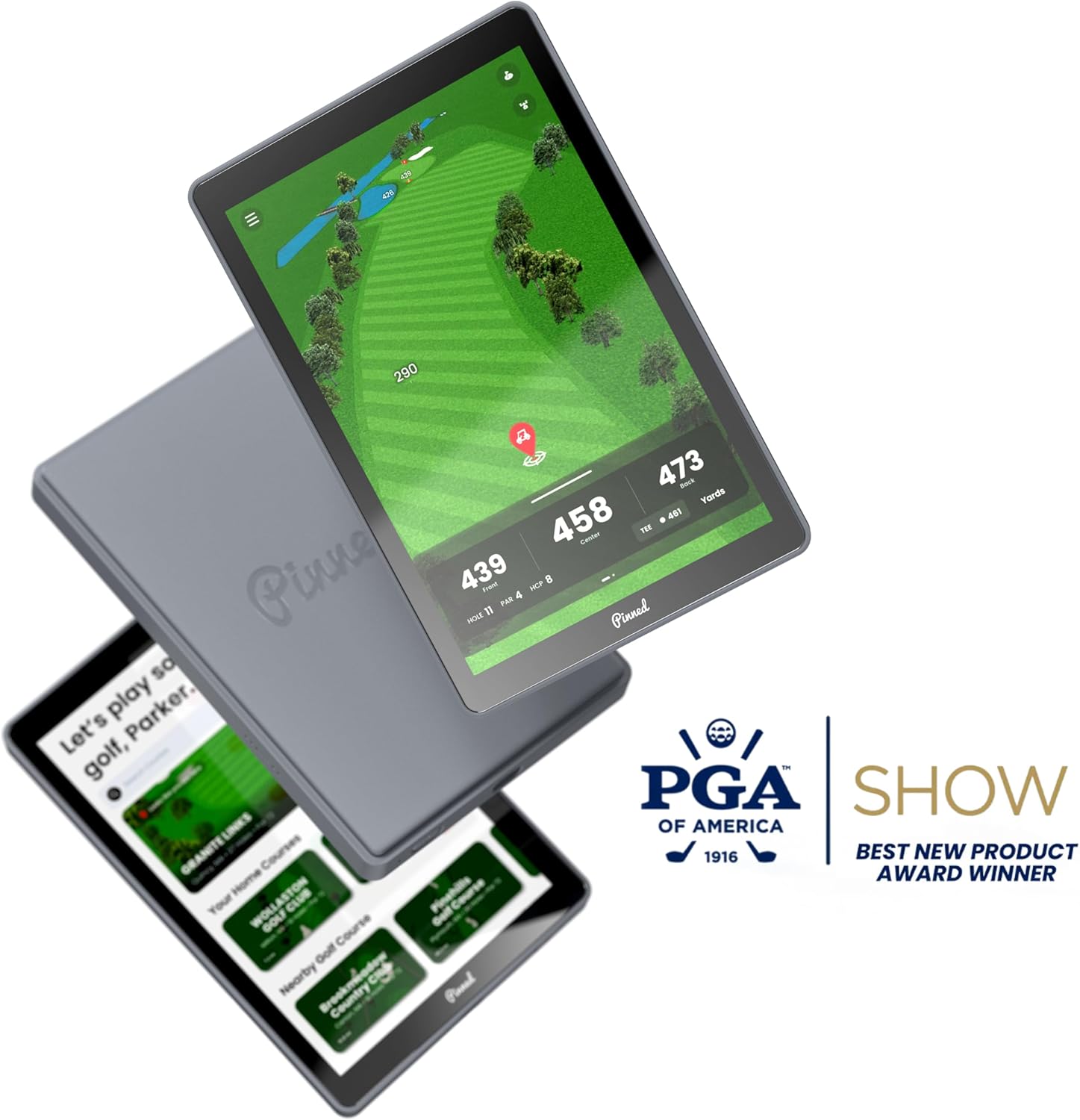 Pinned Golf Portable GPS Tablet - The Caddie - Magnetic  Weatherproof  Touchscreen  FCB Distances - Golf Caddy 45 000 Course Maps - Gifts for Men - Gray