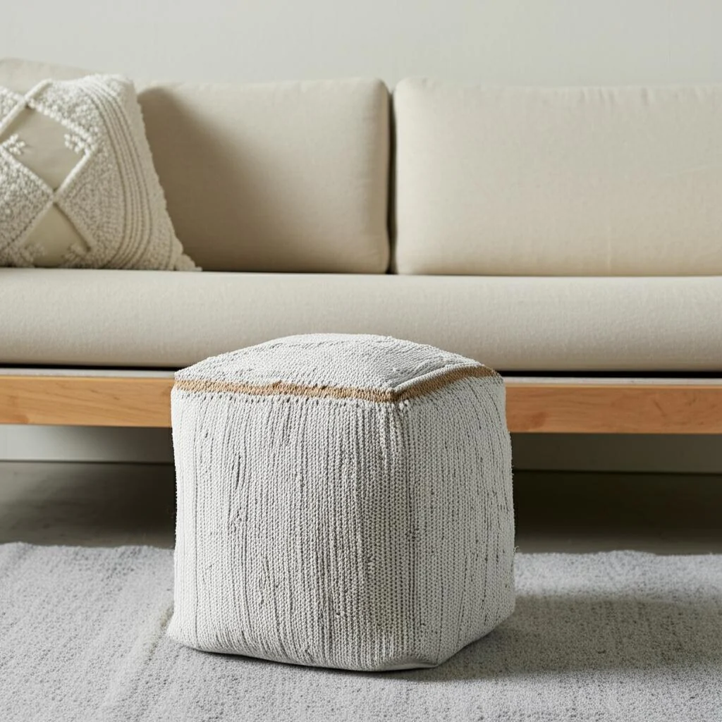HomeRoots 18 Dark Gray And Natural Cotton And Jute Cube Pouf Ottoman