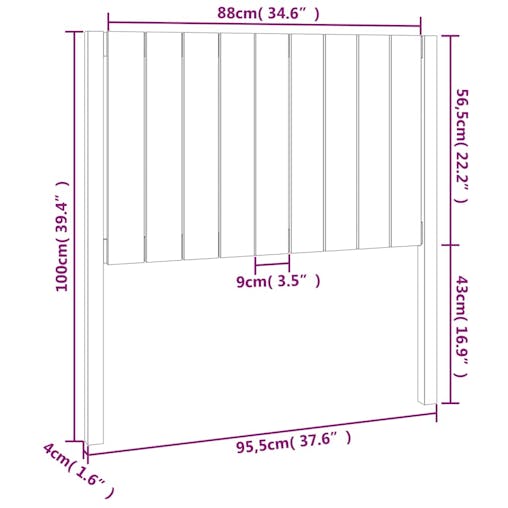 NNEVL Bed Headboard Black 95.5x4x100 cm Solid Wood Pine