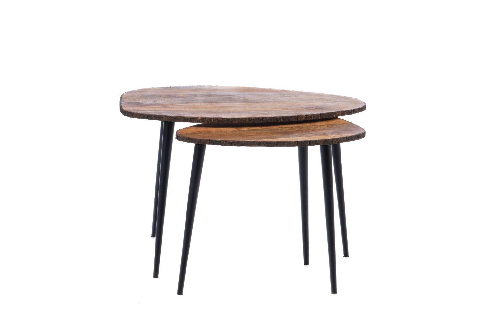 HENDAYE - Tables basses gigognes ovales manguier et métal L75