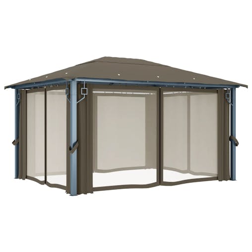 NNEVL Gazebo with Curtain 400x300 cm Taupe Aluminium