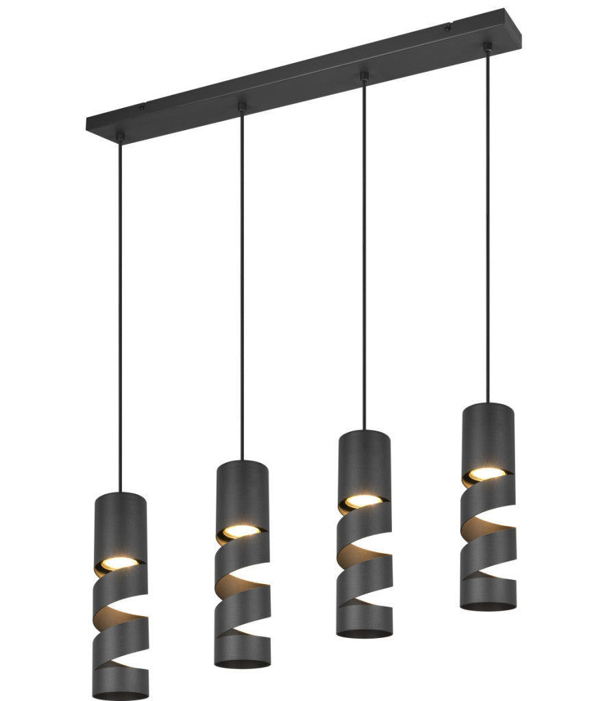 Trio Leuchten hanglamp Stream - 4 lichts - 80 x 150  cm - zwart
