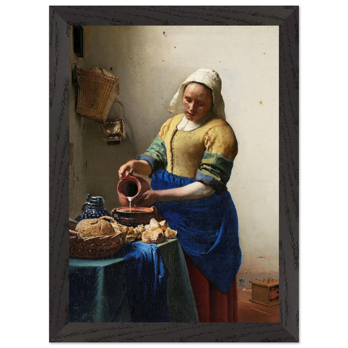 Artfulprints Poster met Lijst Johannes Vermeer - Het melkmeisje  - A4 21x29.7 cm - Meerkleurig