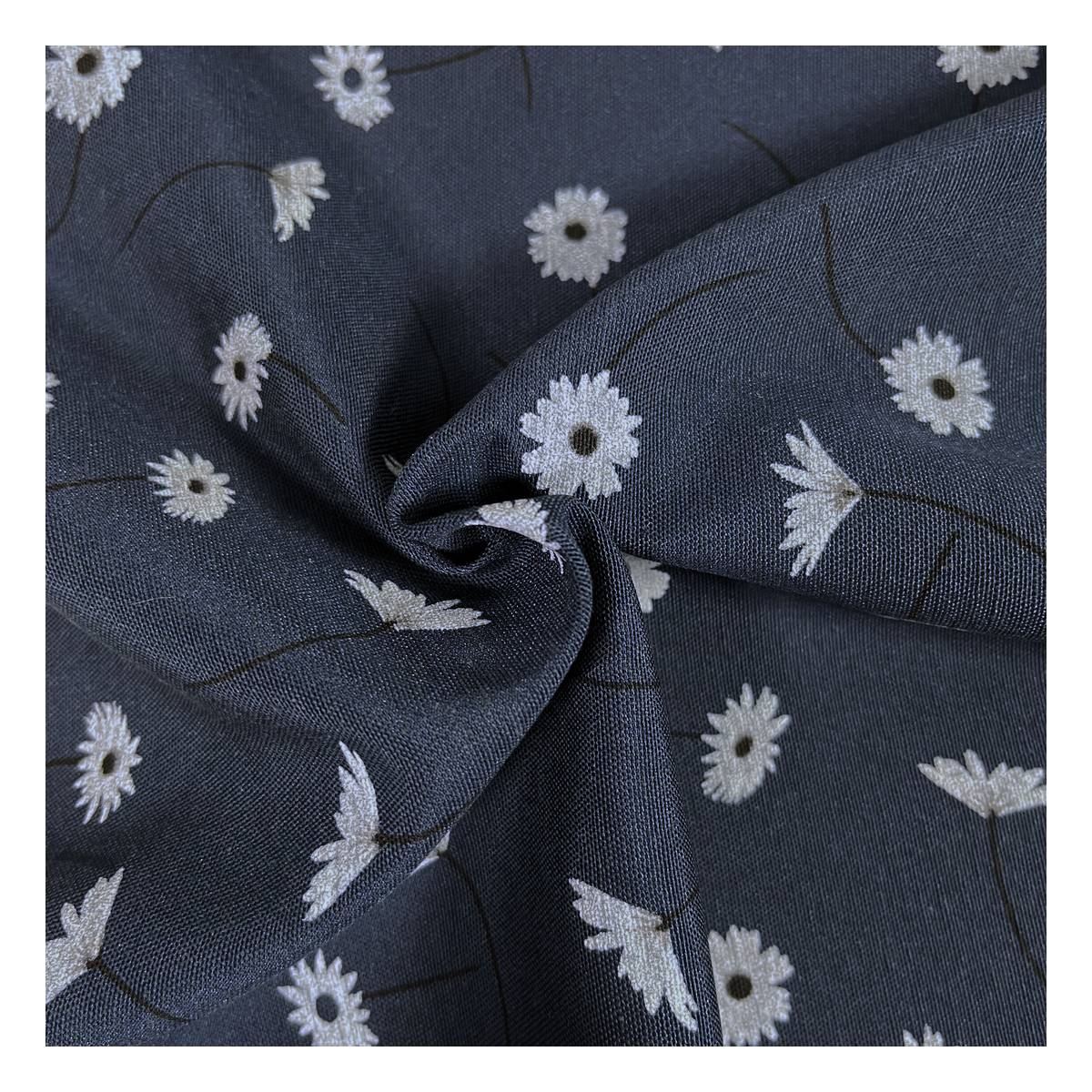 Navy Floral Lacquer Polycotton Print Fabric by the Metre
