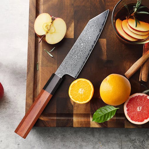 NNEOBA 5-Inch Hand-Forged Damascus Steel Utility Knife Ebony And Rosewood Brown