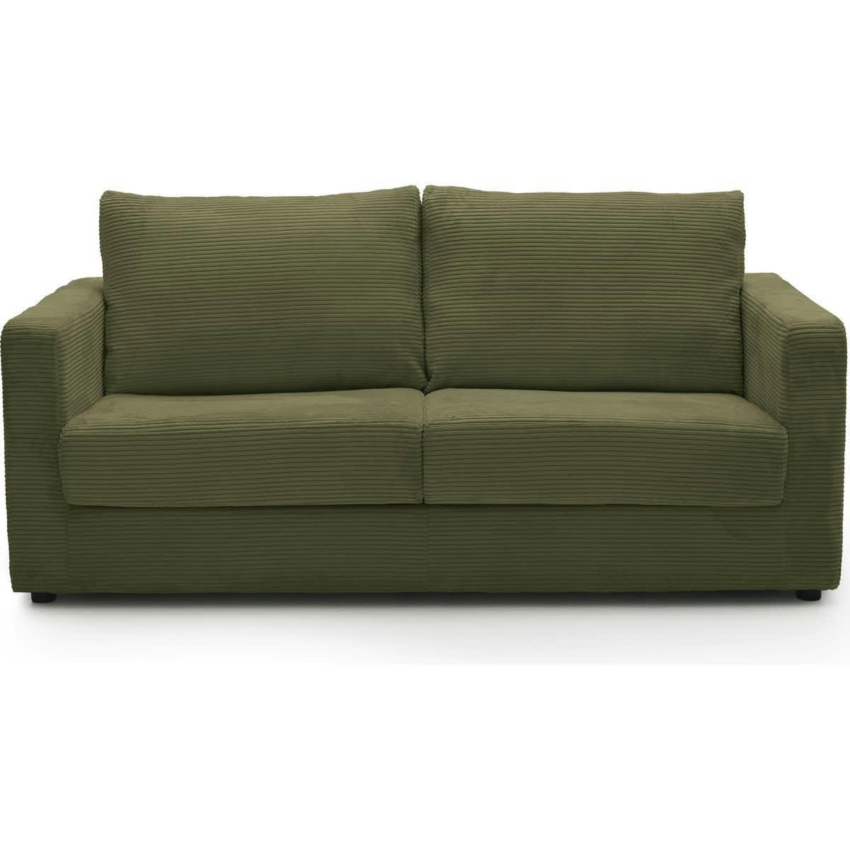 SILVIA - Canapé convertible semi-express 3 places en velours côtelé vert kaki