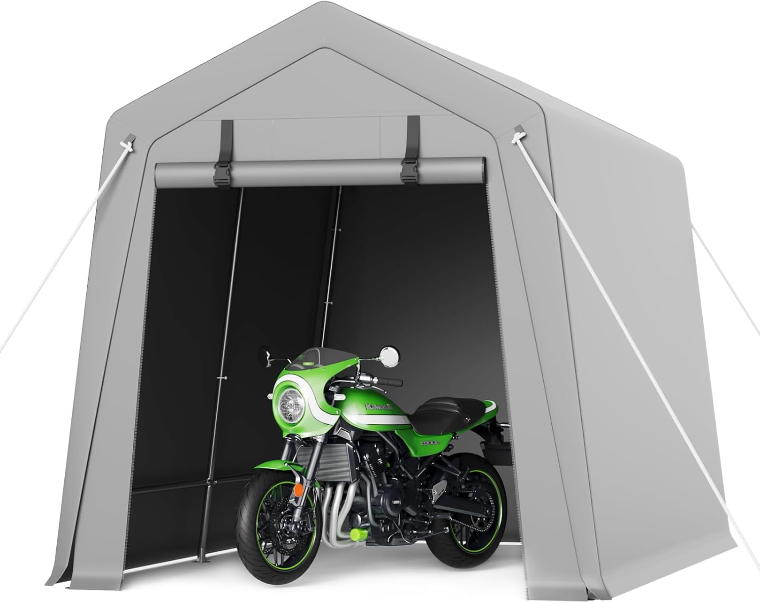 7x10FT Heavy Duty Outdoor Storage Tent, Waterproof & UV-Resistant Outdoor Motorcycle Storage Tent Garage Shelter with Roll-Up Zipper Doors, Portable Carport for Bikes Firewood