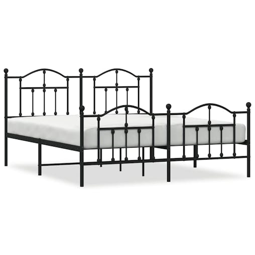 NNEVL Metal Bed Frame with Headboard and Footboard Black 183x203 cm King