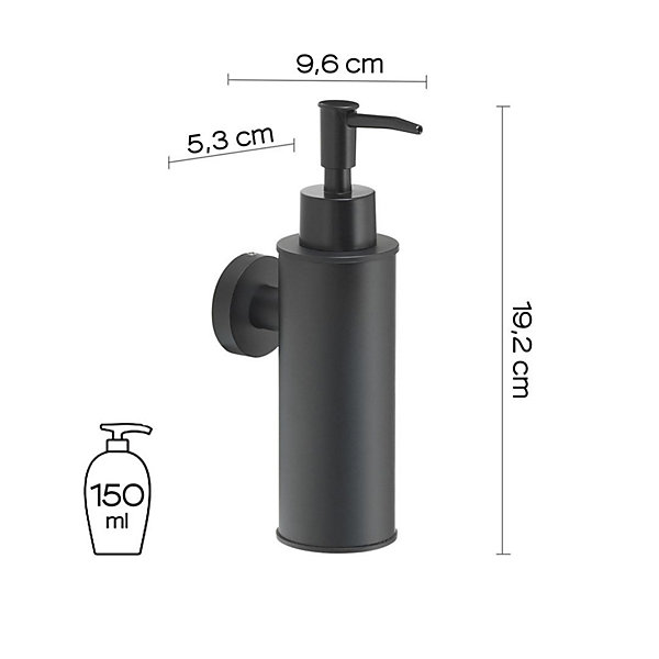 Distributeur De Savon Rond Seal 150 Ml Noir Mat En Acier, Laiton Et Résines Thermoplastiques