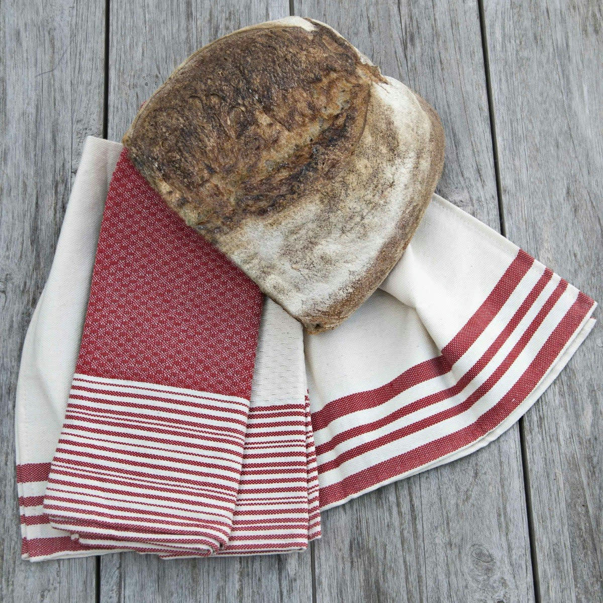 ESSENTIELLE - Torchons (x3) coton  60x40 rouge / écru
