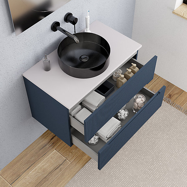 Ceramia 80cm, meuble de salle de bain assemblé, bleu foncé (CERAMIA-5DB80)
