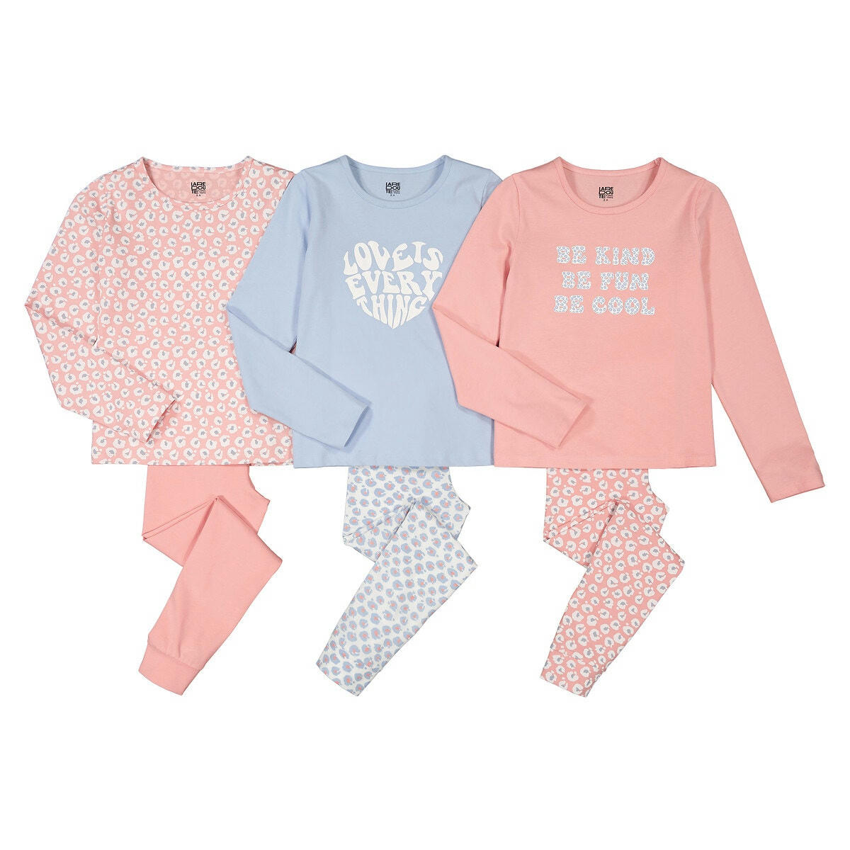 Lot de 3 pyjamas en coton imprimé léopard