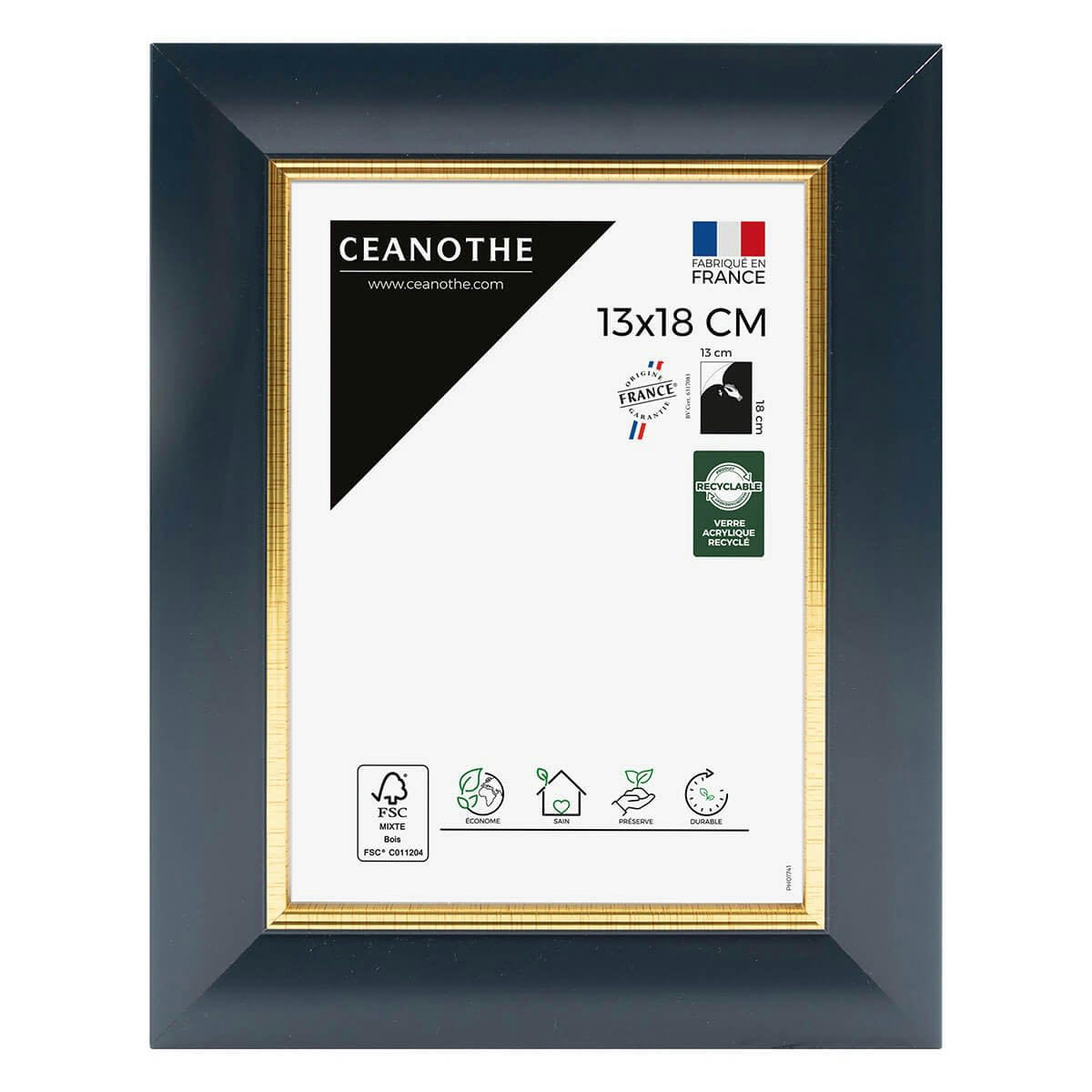 HADES - Cadre photo bleu doré 13x18 cm résine recyclée