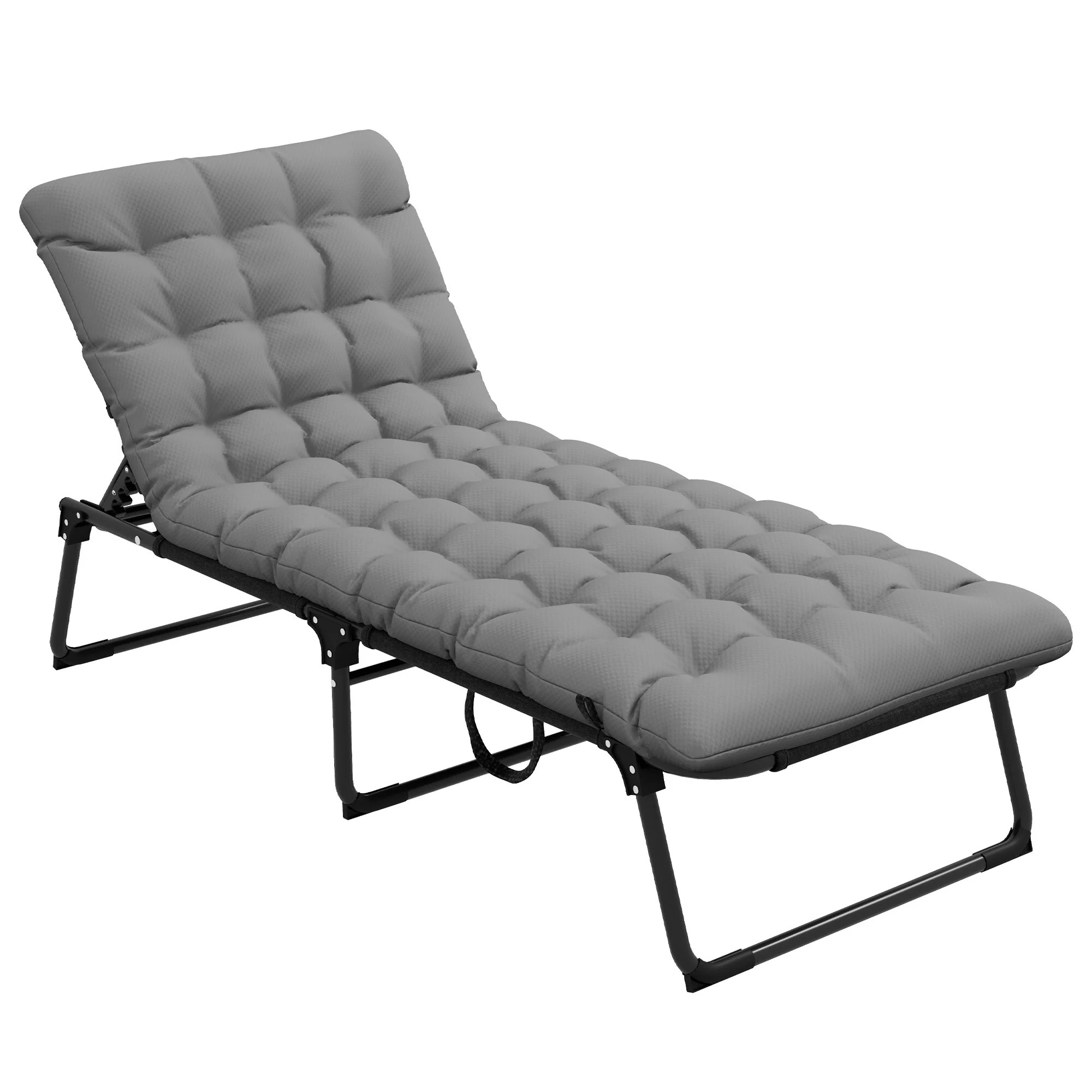 Outdoor Adjustable Folding Chaise Lounge with Padded Cushion, Storage Pocket and Removable Headrest for Patio Camping