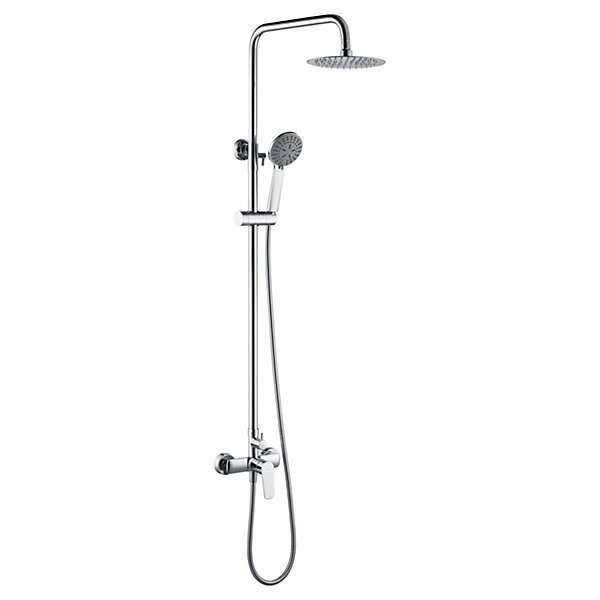 Colonne de douche mitigeur chrome en acier et laiton avec douchette extensible