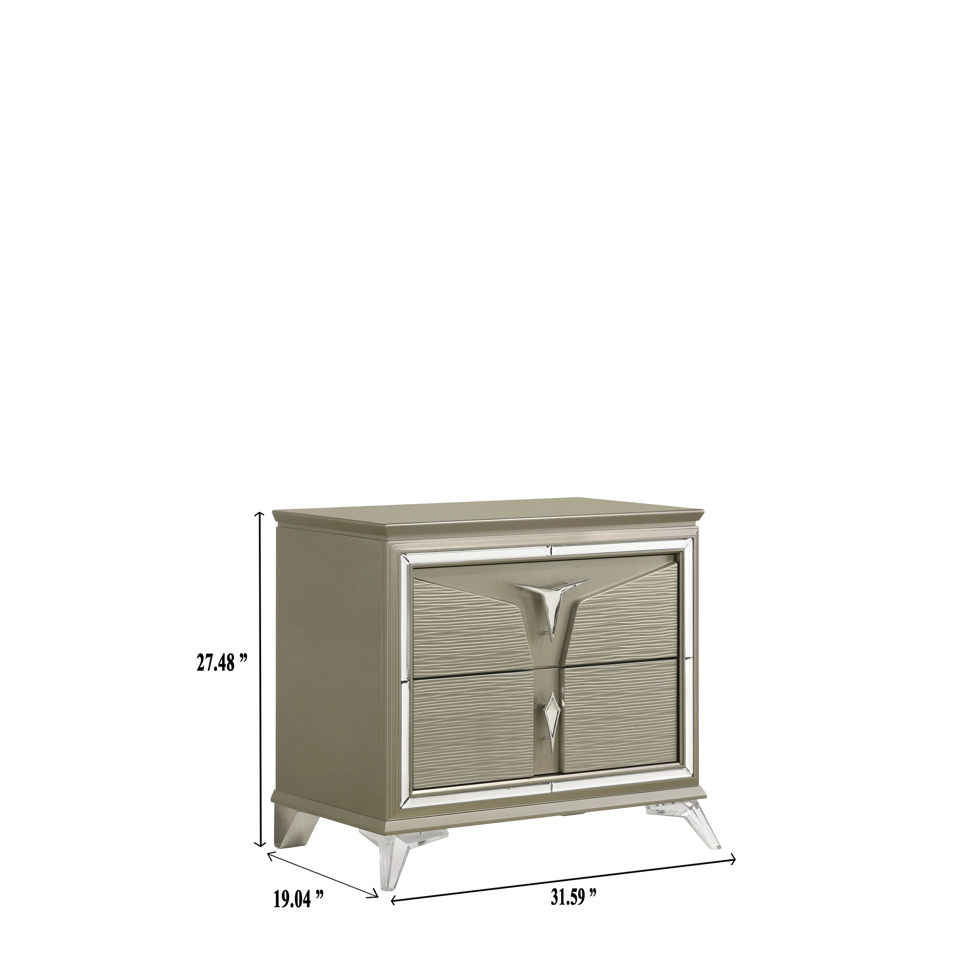 Modern Style 2-Drawer Nightstand Made with Wood & Mirrored Accents