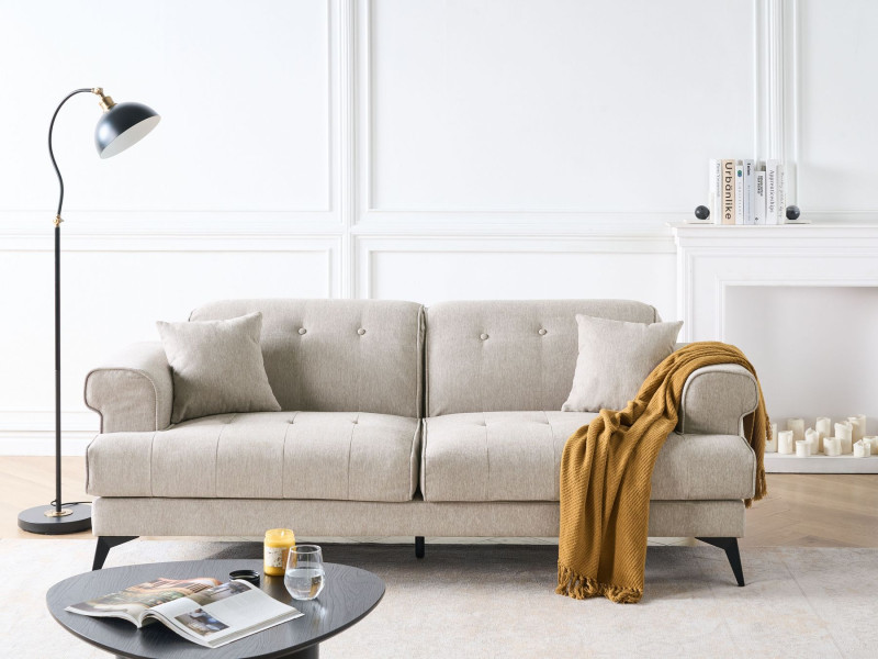 Sofa trzyosobowa tapicerowana beżowoszara