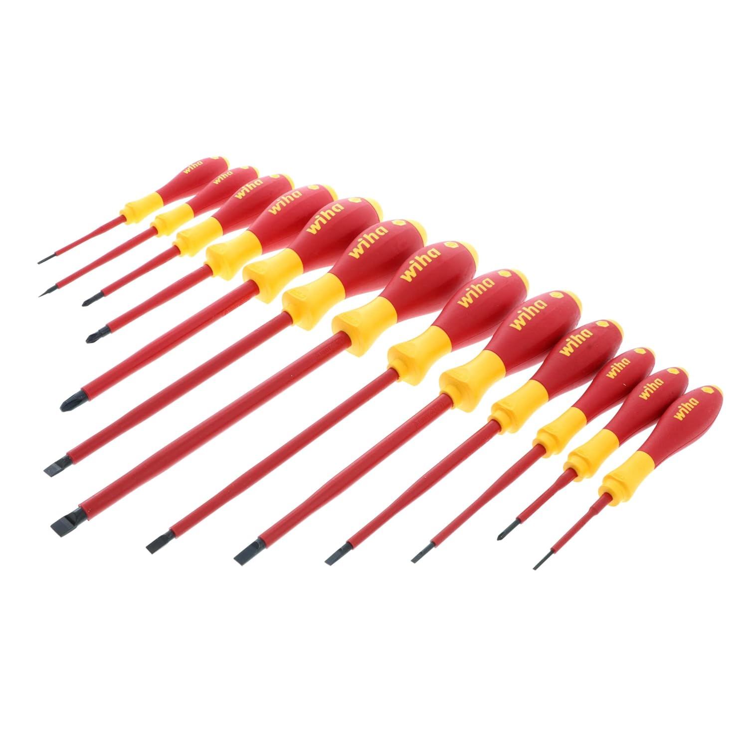 Wiha 32094 Slotted & Phillips Insulated Screwdriver Set, 13 Piece, 1000V VDE, SoftFinish Handle, Black Oxide