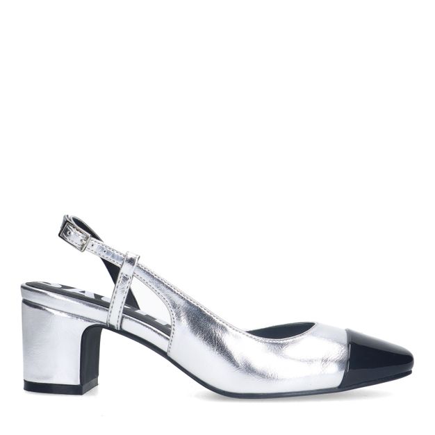 Zilveren metallic slingbacks met blokhak