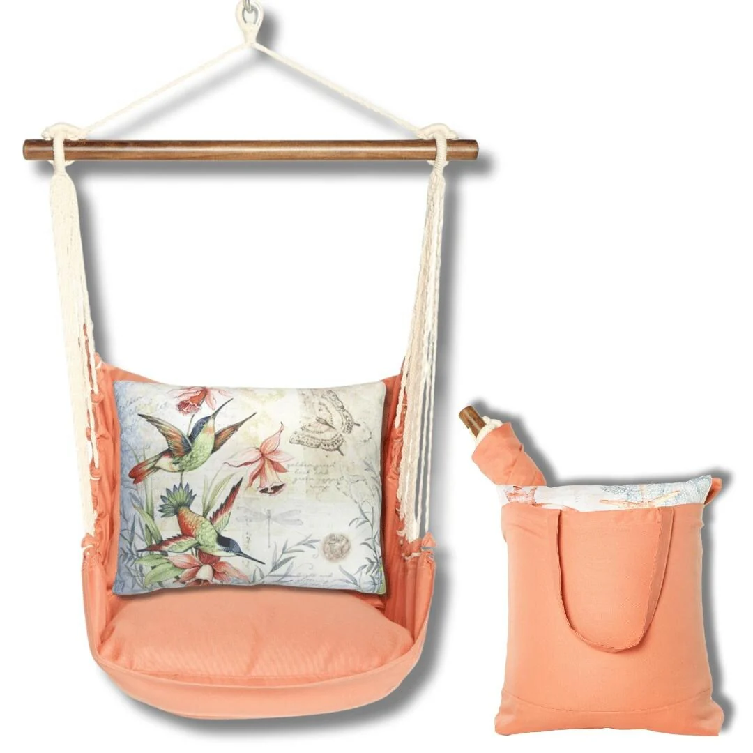 Magnolia Casual Swing Set 4 piece - Living Coral w/ Hummingbirds