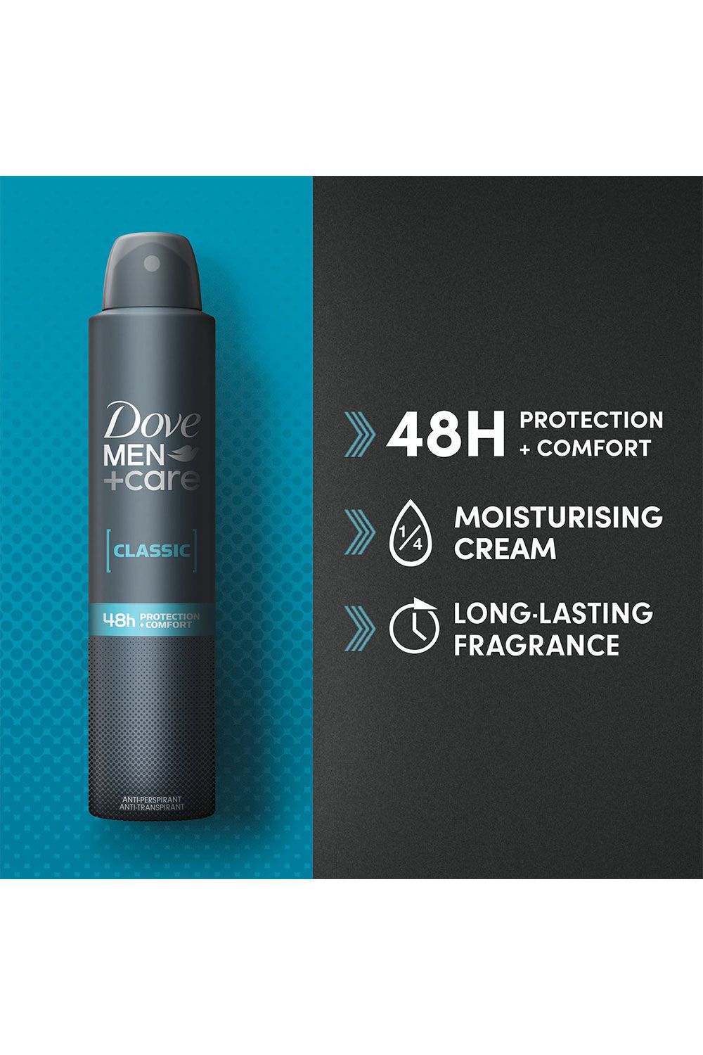 Dove Men Care Classic 'Antiperspirant' 48H Sweat Protection Deo 200ml, 3pk