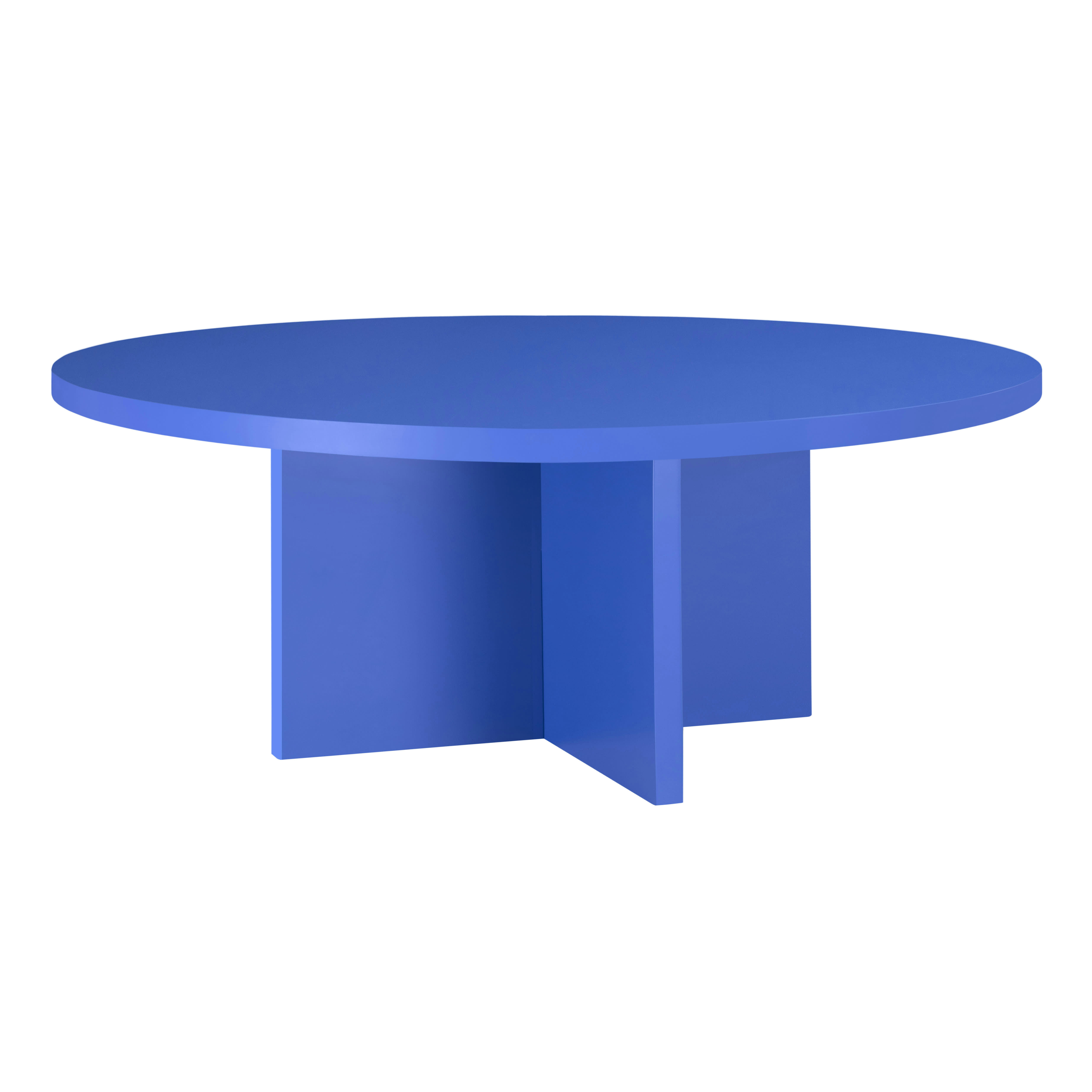 BLOCKIE-PAUSA - Table basse ronde, plateau résistant MDF 3cm bleu Prusse 100cm