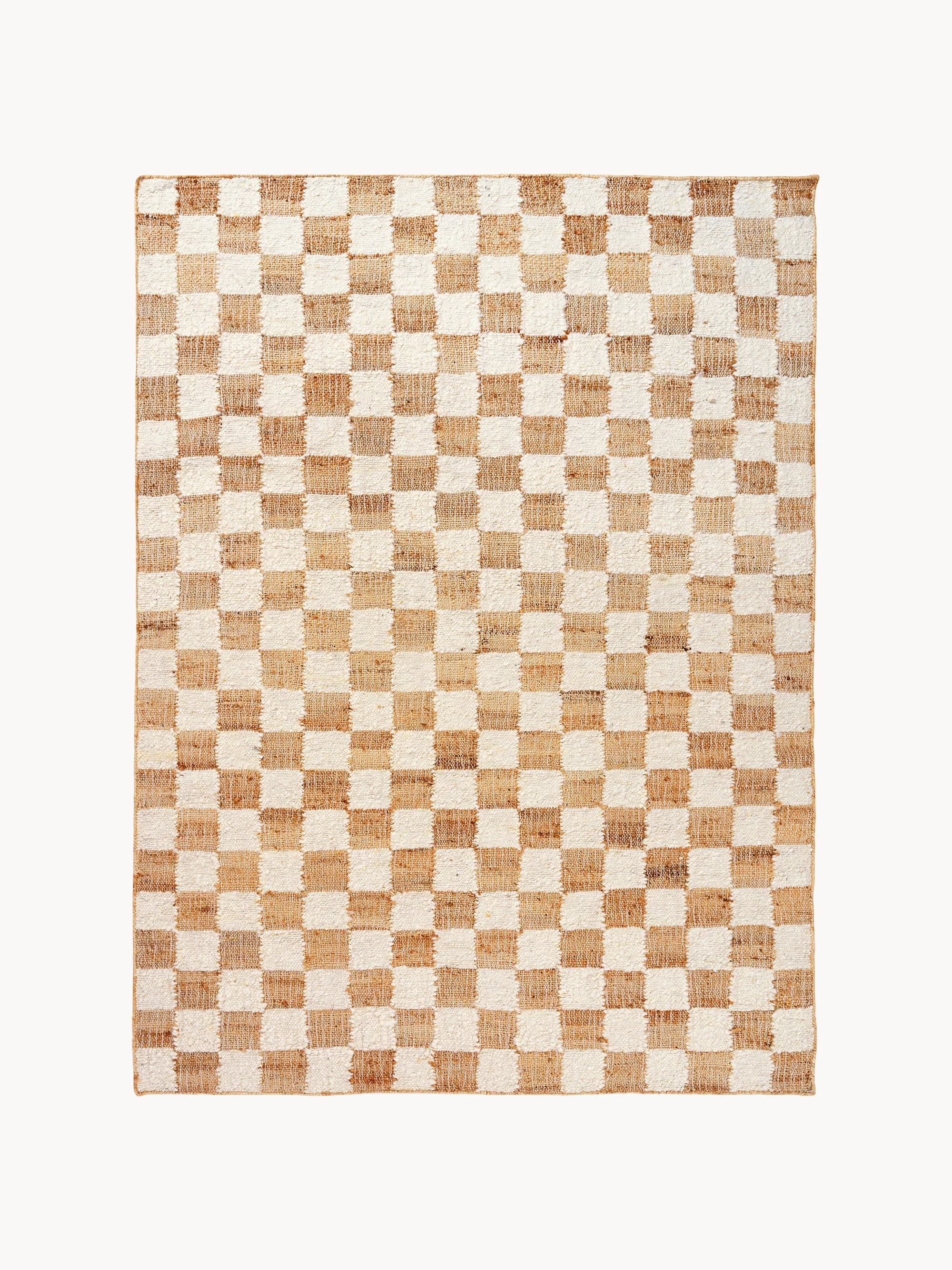 Handgewebter Wollteppich Check mit niedrigem Flor