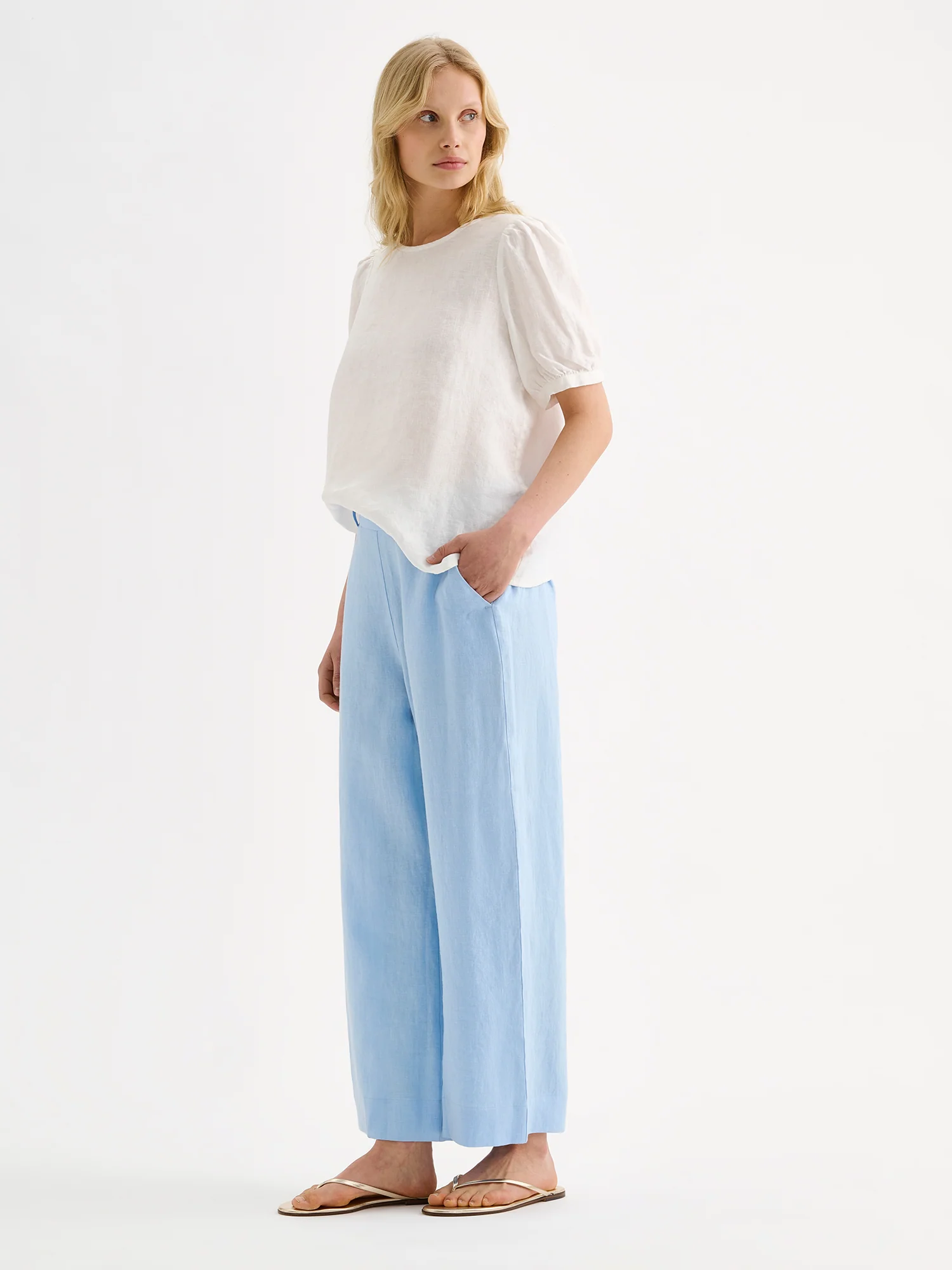 SAARI culottes-pellavahousut - vaaleansininen