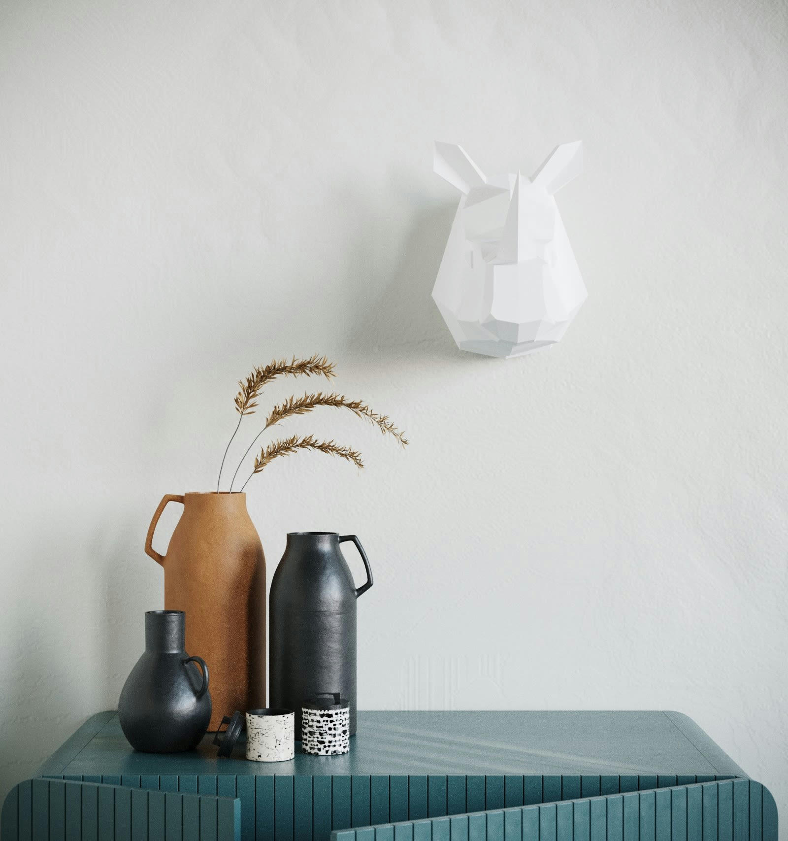 RHINOCÉROS - Trophée décoratif mural rhinocéros blanc en polyrésine