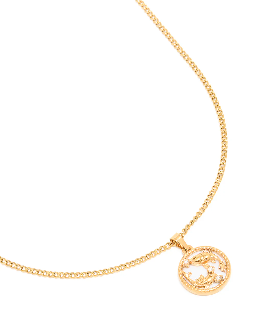 Waterproof Gold Plated Stainless Steel Pisces Circle Zodiac Sign Necklace
