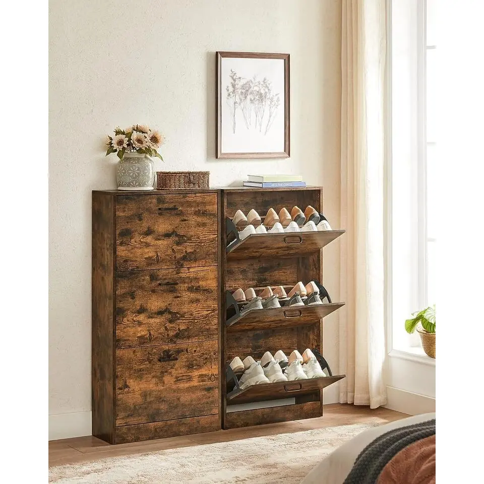 Schoenenkast - Opbergkast- Met 3 vakken - Vintage - Bruin