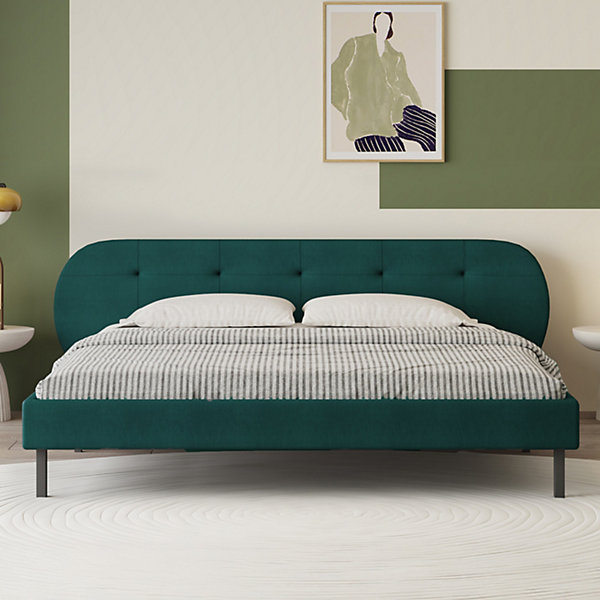 Lit capitonné 160x200cm vert avec tête de lit et sommier - TULSA