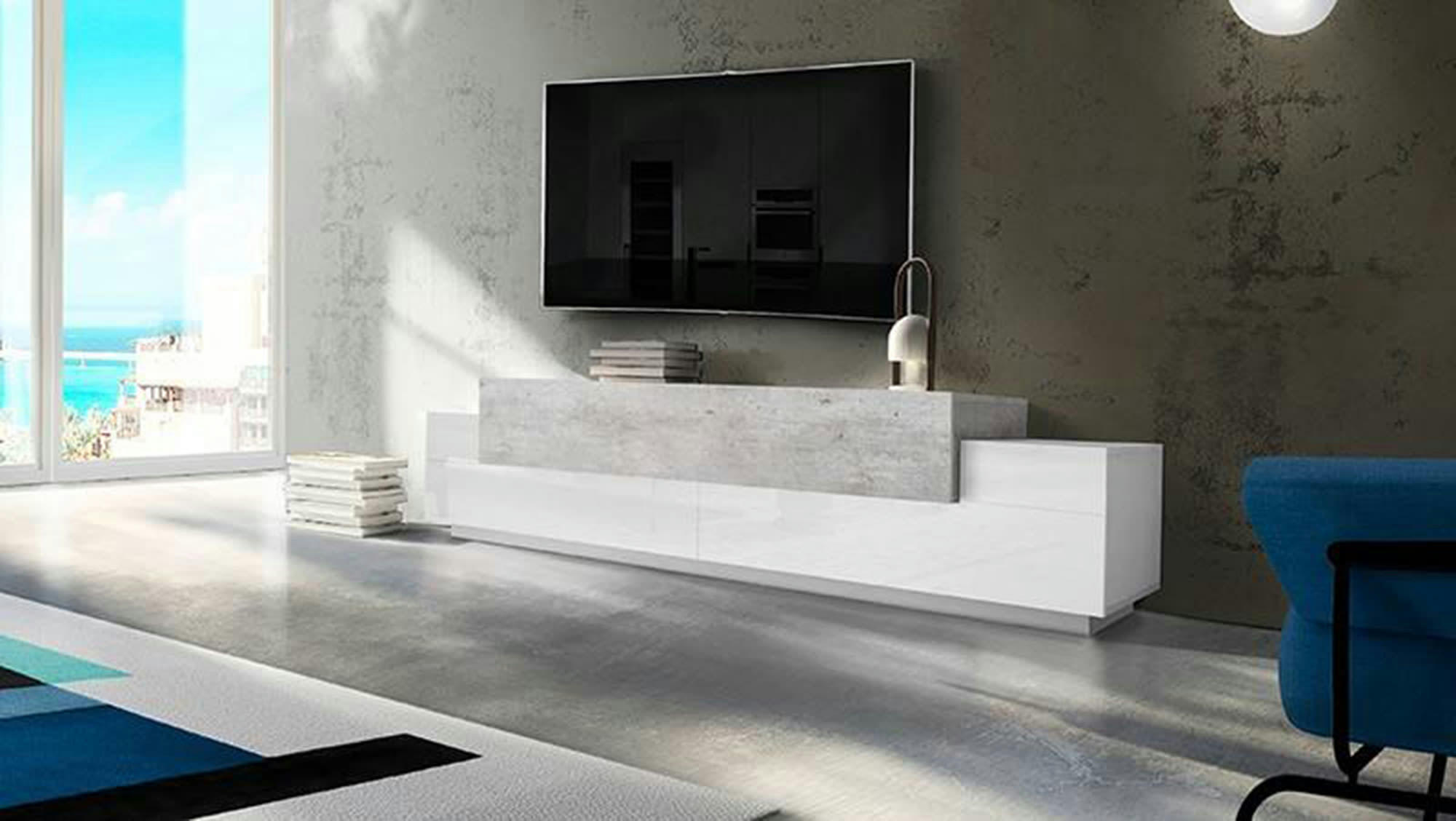 - Meuble tv de salon effet bois blanc