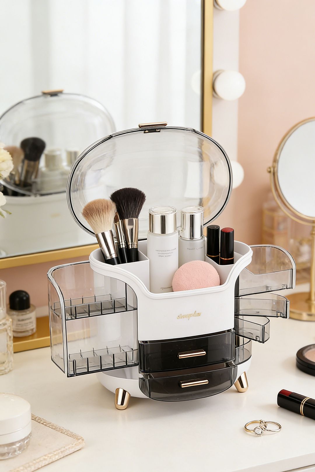 ExtraStar Clear Acrylic Makeup Organiser with Drawers & Rotating Compartments