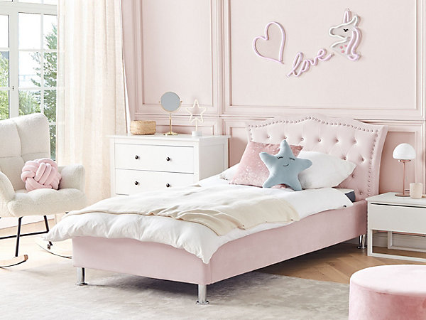 Lit avec sommier Velours METZ 90 x 200 cm Rose pastel